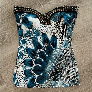 🚨SOLD🚨Studded Blue and Black Animal Print Women's Top